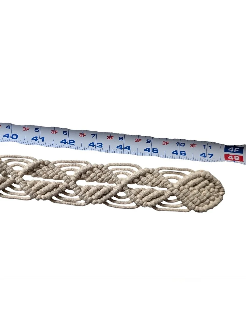 Crochet Macrame Belt Off White Wooden Buckle